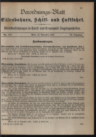 Verordnungs-Blatt für Eisenbahnen und Schiffahrt: Veröffentlichungen in Tarif- und Transport-Angelegenheiten 19201216 Seite: 1