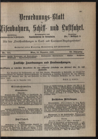 Verordnungs-Blatt für Eisenbahnen und Schiffahrt: Veröffentlichungen in Tarif- und Transport-Angelegenheiten 19201218 Seite: 3