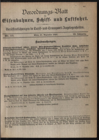 Verordnungs-Blatt für Eisenbahnen und Schiffahrt: Veröffentlichungen in Tarif- und Transport-Angelegenheiten 19201221 Seite: 1