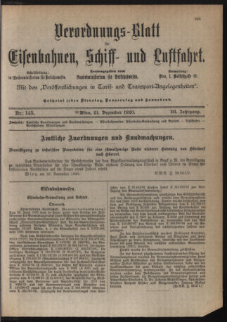 Verordnungs-Blatt für Eisenbahnen und Schiffahrt: Veröffentlichungen in Tarif- und Transport-Angelegenheiten 19201221 Seite: 3