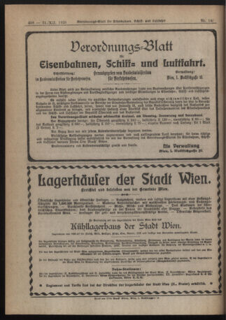 Verordnungs-Blatt für Eisenbahnen und Schiffahrt: Veröffentlichungen in Tarif- und Transport-Angelegenheiten 19201221 Seite: 6