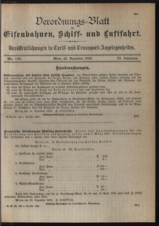 Verordnungs-Blatt für Eisenbahnen und Schiffahrt: Veröffentlichungen in Tarif- und Transport-Angelegenheiten 19201223 Seite: 1