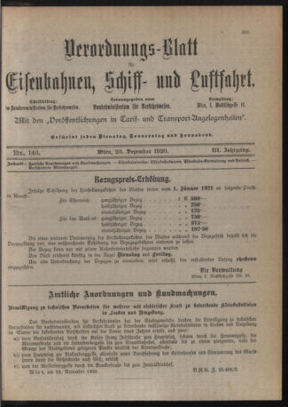 Verordnungs-Blatt für Eisenbahnen und Schiffahrt: Veröffentlichungen in Tarif- und Transport-Angelegenheiten 19201223 Seite: 3