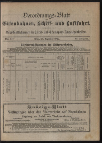 Verordnungs-Blatt für Eisenbahnen und Schiffahrt: Veröffentlichungen in Tarif- und Transport-Angelegenheiten 19201225 Seite: 3