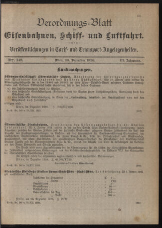 Verordnungs-Blatt für Eisenbahnen und Schiffahrt: Veröffentlichungen in Tarif- und Transport-Angelegenheiten 19201228 Seite: 1