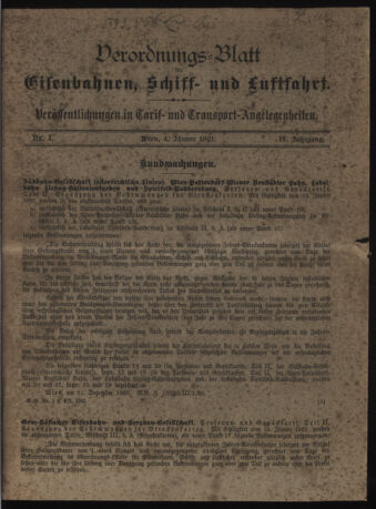 Verordnungs-Blatt für Eisenbahnen und Schiffahrt: Veröffentlichungen in Tarif- und Transport-Angelegenheiten 19210104 Seite: 1