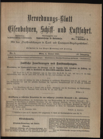 Verordnungs-Blatt für Eisenbahnen und Schiffahrt: Veröffentlichungen in Tarif- und Transport-Angelegenheiten 19210104 Seite: 5