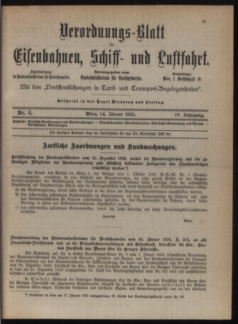 Verordnungs-Blatt für Eisenbahnen und Schiffahrt: Veröffentlichungen in Tarif- und Transport-Angelegenheiten 19210114 Seite: 1