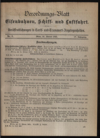 Verordnungs-Blatt für Eisenbahnen und Schiffahrt: Veröffentlichungen in Tarif- und Transport-Angelegenheiten 19210118 Seite: 1