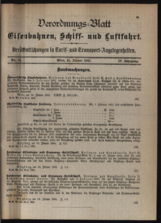 Verordnungs-Blatt für Eisenbahnen und Schiffahrt: Veröffentlichungen in Tarif- und Transport-Angelegenheiten 19210121 Seite: 1