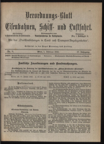 Verordnungs-Blatt für Eisenbahnen und Schiffahrt: Veröffentlichungen in Tarif- und Transport-Angelegenheiten 19210201 Seite: 1