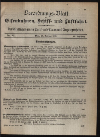 Verordnungs-Blatt für Eisenbahnen und Schiffahrt: Veröffentlichungen in Tarif- und Transport-Angelegenheiten 19210225 Seite: 1