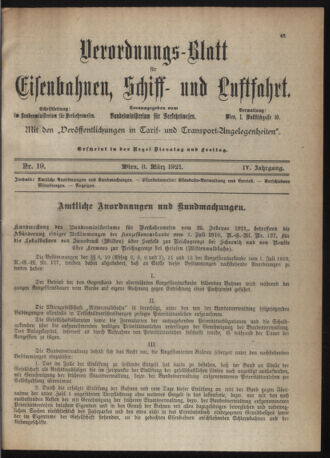 Verordnungs-Blatt für Eisenbahnen und Schiffahrt: Veröffentlichungen in Tarif- und Transport-Angelegenheiten 19210308 Seite: 1