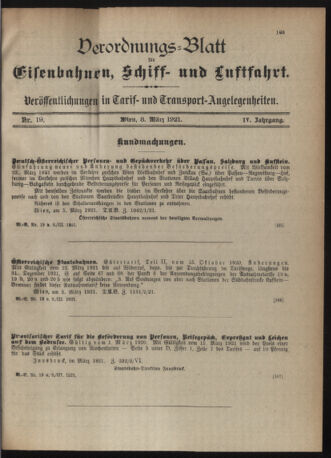 Verordnungs-Blatt für Eisenbahnen und Schiffahrt: Veröffentlichungen in Tarif- und Transport-Angelegenheiten 19210308 Seite: 3