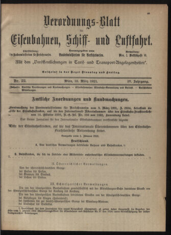 Verordnungs-Blatt für Eisenbahnen und Schiffahrt: Veröffentlichungen in Tarif- und Transport-Angelegenheiten 19210318 Seite: 1