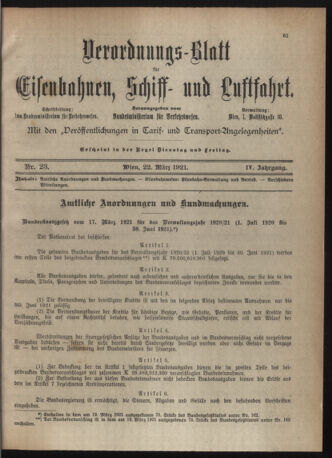 Verordnungs-Blatt für Eisenbahnen und Schiffahrt: Veröffentlichungen in Tarif- und Transport-Angelegenheiten 19210322 Seite: 1