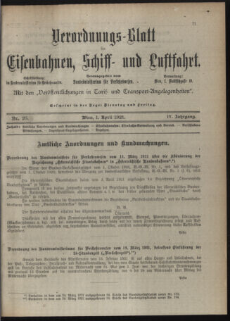 Verordnungs-Blatt für Eisenbahnen und Schiffahrt: Veröffentlichungen in Tarif- und Transport-Angelegenheiten 19210401 Seite: 1