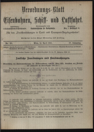 Verordnungs-Blatt für Eisenbahnen und Schiffahrt: Veröffentlichungen in Tarif- und Transport-Angelegenheiten 19210412 Seite: 1