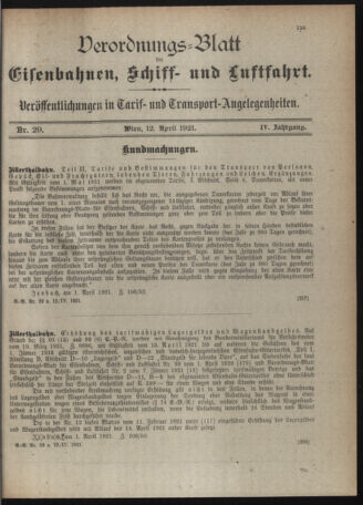 Verordnungs-Blatt für Eisenbahnen und Schiffahrt: Veröffentlichungen in Tarif- und Transport-Angelegenheiten 19210412 Seite: 3