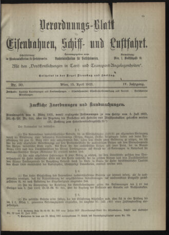 Verordnungs-Blatt für Eisenbahnen und Schiffahrt: Veröffentlichungen in Tarif- und Transport-Angelegenheiten 19210415 Seite: 1