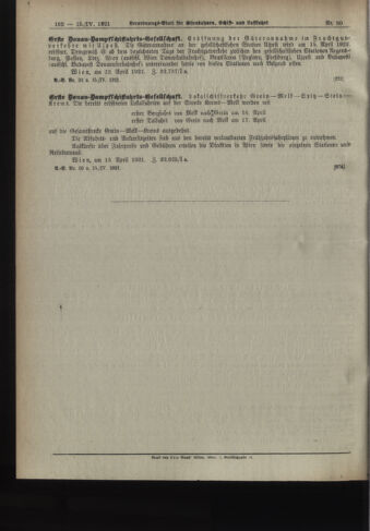 Verordnungs-Blatt für Eisenbahnen und Schiffahrt: Veröffentlichungen in Tarif- und Transport-Angelegenheiten 19210415 Seite: 8