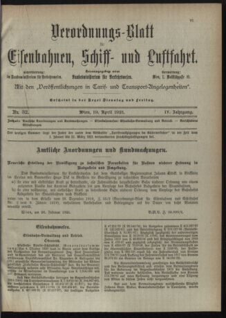 Verordnungs-Blatt für Eisenbahnen und Schiffahrt: Veröffentlichungen in Tarif- und Transport-Angelegenheiten 19210419 Seite: 11