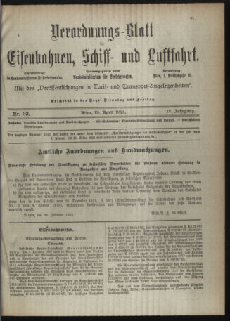 Verordnungs-Blatt für Eisenbahnen und Schiffahrt: Veröffentlichungen in Tarif- und Transport-Angelegenheiten 19210419 Seite: 9