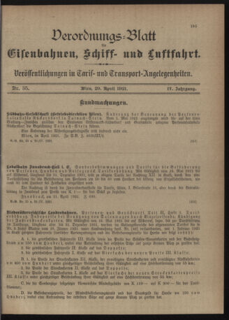 Verordnungs-Blatt für Eisenbahnen und Schiffahrt: Veröffentlichungen in Tarif- und Transport-Angelegenheiten 19210429 Seite: 3