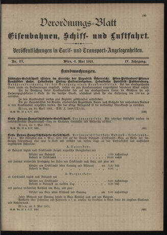 Verordnungs-Blatt für Eisenbahnen und Schiffahrt: Veröffentlichungen in Tarif- und Transport-Angelegenheiten 19210506 Seite: 3