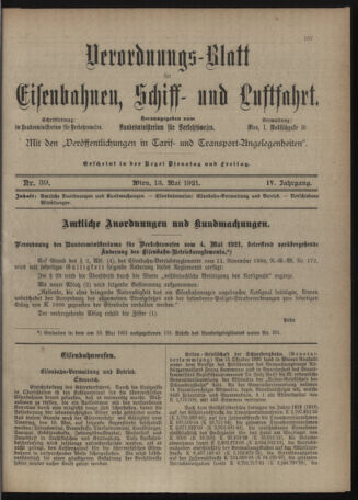 Verordnungs-Blatt für Eisenbahnen und Schiffahrt: Veröffentlichungen in Tarif- und Transport-Angelegenheiten 19210513 Seite: 1