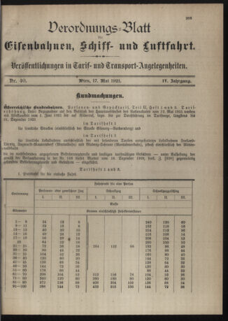 Verordnungs-Blatt für Eisenbahnen und Schiffahrt: Veröffentlichungen in Tarif- und Transport-Angelegenheiten 19210517 Seite: 1