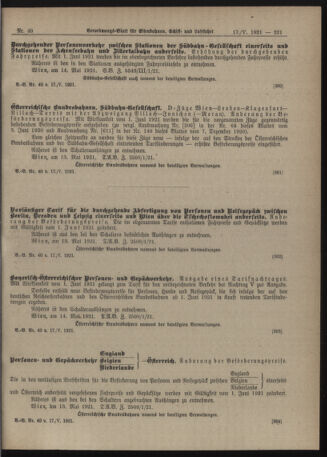 Verordnungs-Blatt für Eisenbahnen und Schiffahrt: Veröffentlichungen in Tarif- und Transport-Angelegenheiten 19210517 Seite: 17