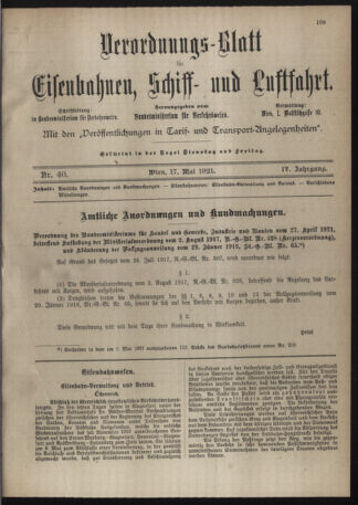 Verordnungs-Blatt für Eisenbahnen und Schiffahrt: Veröffentlichungen in Tarif- und Transport-Angelegenheiten 19210517 Seite: 5