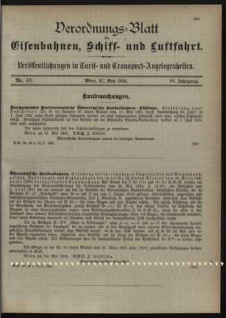 Verordnungs-Blatt für Eisenbahnen und Schiffahrt: Veröffentlichungen in Tarif- und Transport-Angelegenheiten 19210527 Seite: 3