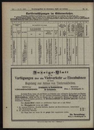 Verordnungs-Blatt für Eisenbahnen und Schiffahrt: Veröffentlichungen in Tarif- und Transport-Angelegenheiten 19210527 Seite: 4