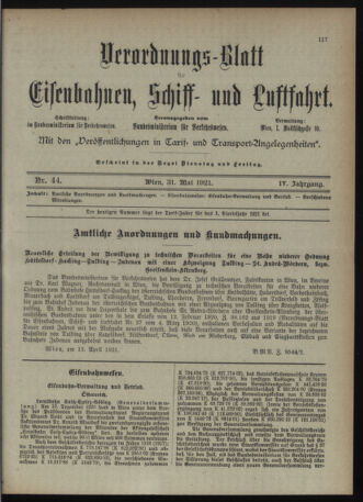 Verordnungs-Blatt für Eisenbahnen und Schiffahrt: Veröffentlichungen in Tarif- und Transport-Angelegenheiten 19210531 Seite: 5