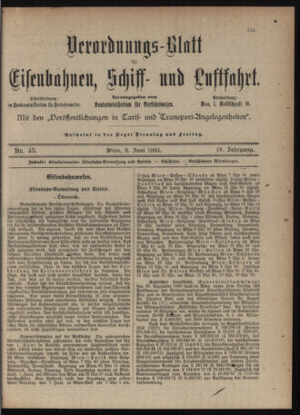 Verordnungs-Blatt für Eisenbahnen und Schiffahrt: Veröffentlichungen in Tarif- und Transport-Angelegenheiten 19210603 Seite: 1