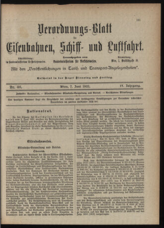 Verordnungs-Blatt für Eisenbahnen und Schiffahrt: Veröffentlichungen in Tarif- und Transport-Angelegenheiten 19210607 Seite: 3