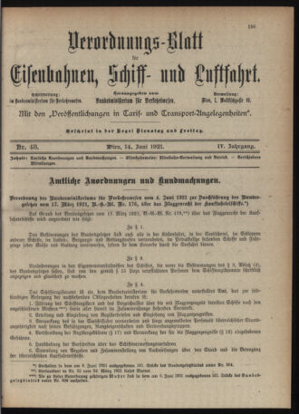 Verordnungs-Blatt für Eisenbahnen und Schiffahrt: Veröffentlichungen in Tarif- und Transport-Angelegenheiten 19210614 Seite: 1