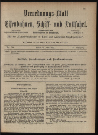 Verordnungs-Blatt für Eisenbahnen und Schiffahrt: Veröffentlichungen in Tarif- und Transport-Angelegenheiten 19210621 Seite: 1