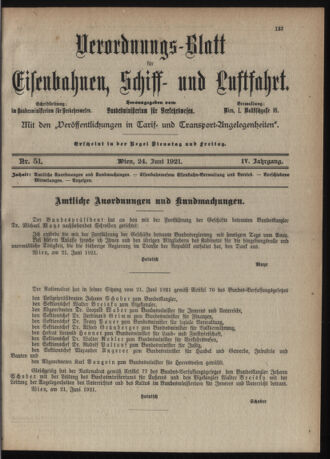 Verordnungs-Blatt für Eisenbahnen und Schiffahrt: Veröffentlichungen in Tarif- und Transport-Angelegenheiten 19210624 Seite: 1