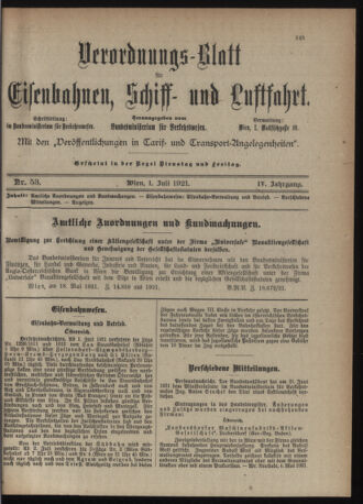 Verordnungs-Blatt für Eisenbahnen und Schiffahrt: Veröffentlichungen in Tarif- und Transport-Angelegenheiten 19210701 Seite: 3