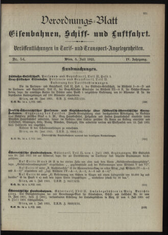 Verordnungs-Blatt für Eisenbahnen und Schiffahrt: Veröffentlichungen in Tarif- und Transport-Angelegenheiten 19210705 Seite: 3