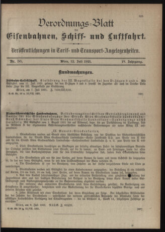 Verordnungs-Blatt für Eisenbahnen und Schiffahrt: Veröffentlichungen in Tarif- und Transport-Angelegenheiten 19210712 Seite: 1