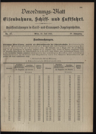 Verordnungs-Blatt für Eisenbahnen und Schiffahrt: Veröffentlichungen in Tarif- und Transport-Angelegenheiten 19210712 Seite: 7