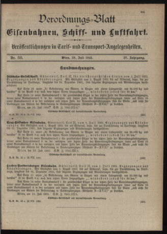 Verordnungs-Blatt für Eisenbahnen und Schiffahrt: Veröffentlichungen in Tarif- und Transport-Angelegenheiten 19210719 Seite: 1