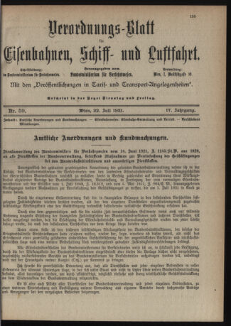 Verordnungs-Blatt für Eisenbahnen und Schiffahrt: Veröffentlichungen in Tarif- und Transport-Angelegenheiten 19210722 Seite: 1