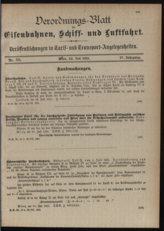 Verordnungs-Blatt für Eisenbahnen und Schiffahrt: Veröffentlichungen in Tarif- und Transport-Angelegenheiten 19210722 Seite: 5