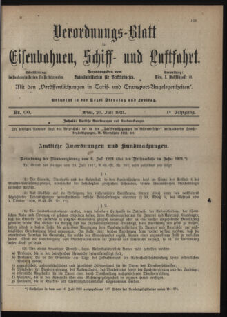 Verordnungs-Blatt für Eisenbahnen und Schiffahrt: Veröffentlichungen in Tarif- und Transport-Angelegenheiten 19210726 Seite: 1