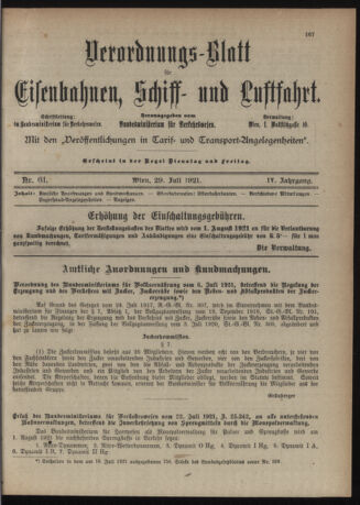 Verordnungs-Blatt für Eisenbahnen und Schiffahrt: Veröffentlichungen in Tarif- und Transport-Angelegenheiten 19210729 Seite: 1